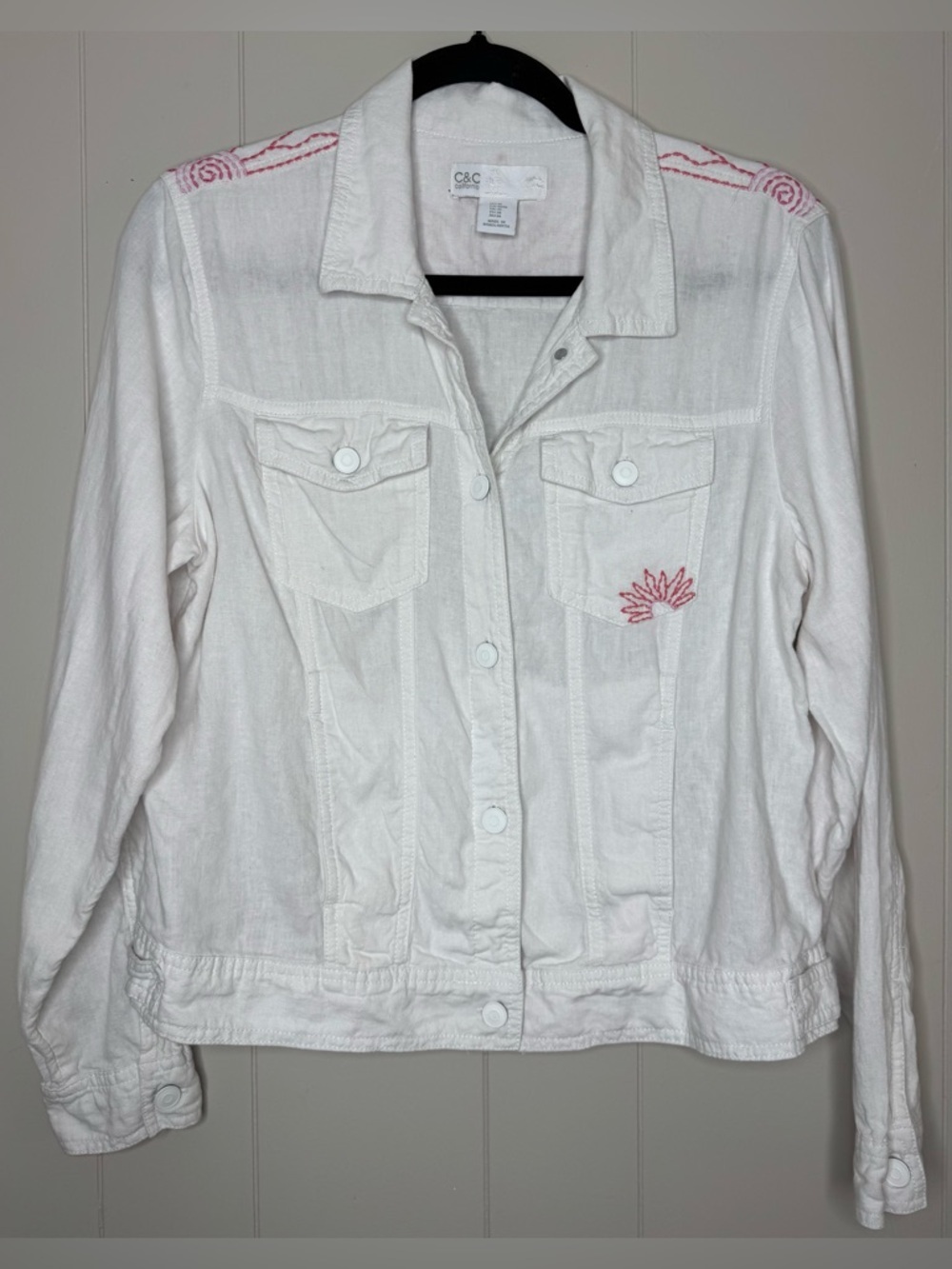C&C California Embroidered Linen Blend Boho Light Shirt Jacket Medium